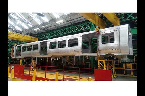 Crossrail Class 345 bodyshell at Bombardier Transportation’s Derby plant.